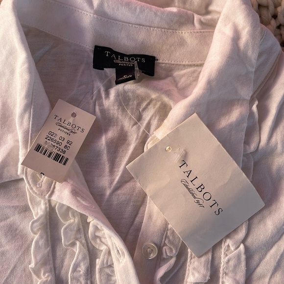 Talbots White Button Down Shirt with Ruffles - Picture 2 of 5